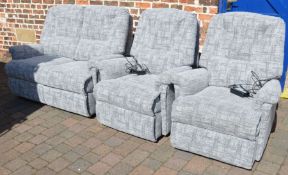 As new (purchased in September 2021 from Lees) Milburn 2 seater sofa & 2 powered recliners (cost £