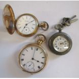 3 pocket watches - Fine silver A.M fob watch - Trenton yellow metal pocket watch and  Gold plated