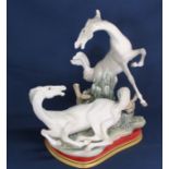 Large Lladro "Playful Horses" on stand, height 41cm without stand (2 firing cracks to base)