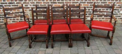 8 (including 2 carvers) Titchmarsh & Goodwin reproduction dining chairs in oak with leather seats