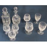 2 Waterford Crystal brandy glasses & 2 low stem wine glasses, 3 Stuart Crystal brandy glasses & 2