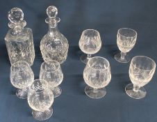 2 Waterford Crystal brandy glasses & 2 low stem wine glasses, 3 Stuart Crystal brandy glasses & 2