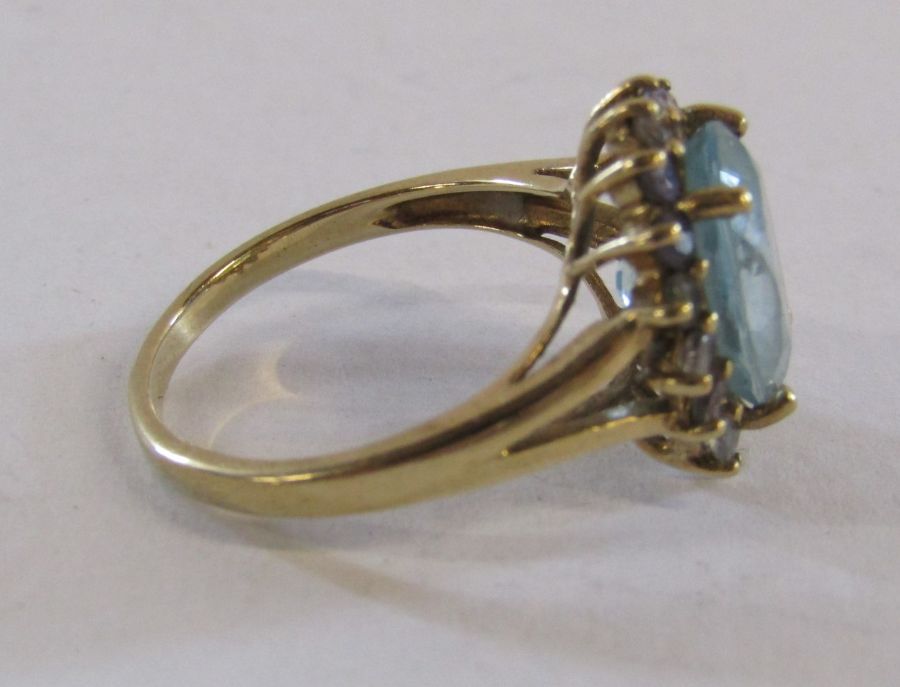 9ct gold cluster ring with Topaz stone surrounded by lolite total weight 4.1g ring size N/O - Image 4 of 5