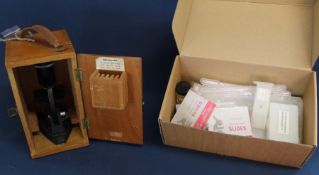 Britex Minor student microscope & selection of prepared slides, Apex microscope slide making kit &