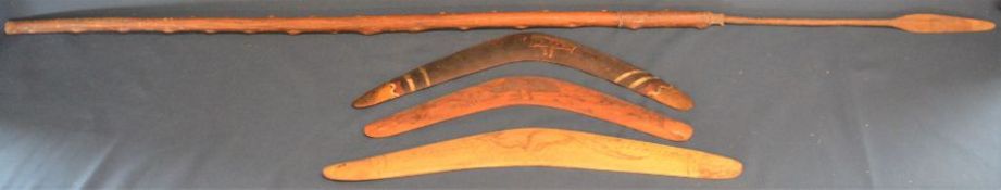 3 boomerangs & a tribal spear