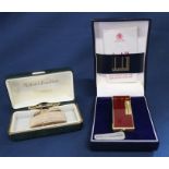 Dunhill red lacquered lighter with box & booklet & Ronson lighter with mother of pearl decoration