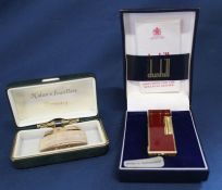 Dunhill red lacquered lighter with box & booklet & Ronson lighter with mother of pearl decoration