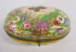 Hand painted oval lidded dish depicting a butterfly scene - measures approx. 20.5cm x 14cm