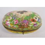 Hand painted oval lidded dish depicting a butterfly scene - measures approx. 20.5cm x 14cm