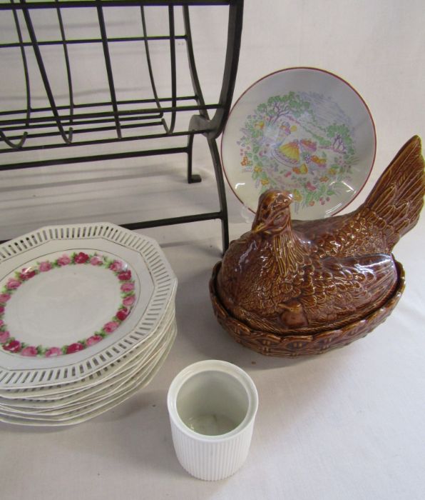 Terracotta tiled heavy side table, Minton, chicken egg holder etc - Image 3 of 3