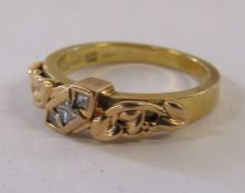 Cased Clogau 18ct (750) gold ring with diamonds - ring size R - total weight 7.3g