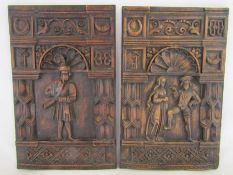2 carved wooden wall plaques