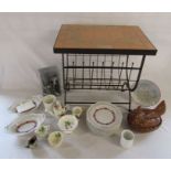 Terracotta tiled heavy side table, Minton, chicken egg holder etc