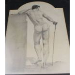 Large framed pencil drawing "Young Man with Cane" by JayDee '92 65cm x 51cm