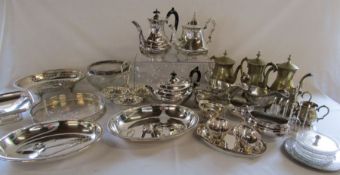 Selection of silver-plate including teapots, serving dishes, sauce boats etc