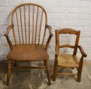 Small Victorian Windsor chair & a miniature chair