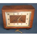 Art Deco gong striking mantel clock in a walnut case Ht 22cm L 30cm