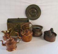 Collection of brass and copper items to include copper kettles