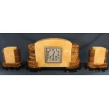 Art Deco onyx & marble clock garniture with striking F Marti movement