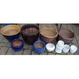 Pair of large stoneware pots, two large glazed pots & other ceramic pots