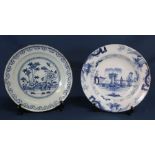 18th century blue and white Liverpool Delft plate (small area of restoration to rim) & Delft dish (
