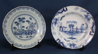 18th century blue and white Liverpool Delft plate (small area of restoration to rim) & Delft dish (