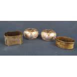 Pair of Walker & Hall 1907 silver napkin rings and 2 others - total weight - 3.84ozt
