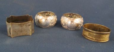 Pair of Walker & Hall 1907 silver napkin rings and 2 others - total weight - 3.84ozt