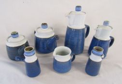 Blue and white pottery tea and coffee pots and pourers