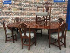 Georgian D ended mahogany dinging table 244cm by 112cm with 7 Hepplewhite style chairs