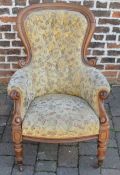 Victorian button back chair with scroll arms & turned legs