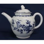 18th century Lowestoft porcelain blue & white teapot with cover painted with the Mansfield pattern