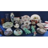 Selection of decorative ceramics including green Sylvac terrier & Scottie Dog (chip to ear),