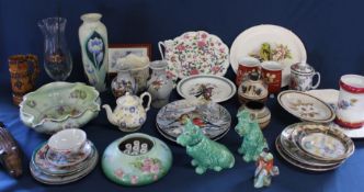 Selection of decorative ceramics including green Sylvac terrier & Scottie Dog (chip to ear),