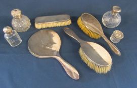 Walker & Hall 1925 Silver dressing table set, silver topped glass jars and an extra hair brush