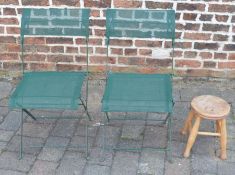 Pair of folding patio chairs & a small stool