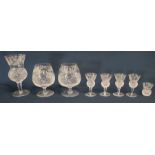 8 Edinburgh Crystal thistle glasses comprising 1 wine goblet, 2 brandy, 4 liquor / cordials, 1 shot