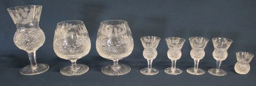 8 Edinburgh Crystal thistle glasses comprising 1 wine goblet, 2 brandy, 4 liquor / cordials, 1 shot