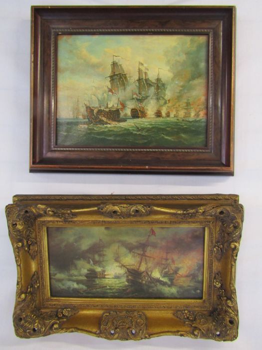 Pair of framed prints depicting Armada vessels