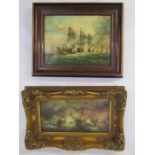 Pair of framed prints depicting Armada vessels