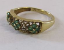 9k gold QVC ring set with emerald and diamond - ring size S - total weight 3.0g