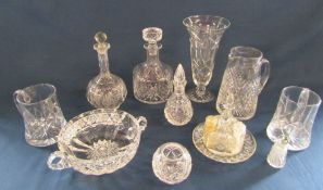Crystal and glassware to include decanters, tankards etc