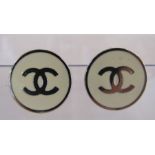 Chanel CC logo cream and silver tone clip on earrings