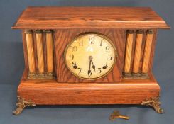 William Gilbert American striking mantel clock with classical columns  Ht 28cm L 41cm D 17cm