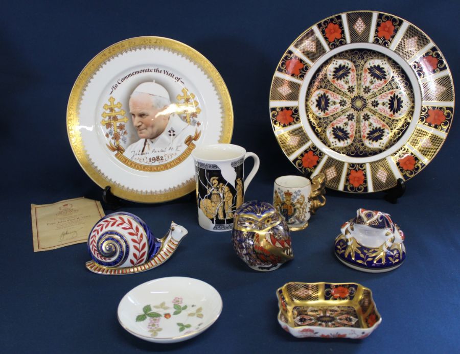 Royal Crown Derby Imari pattern 1128 plate (dia. 27cm) & pin dish, 3 Royal Crown Derby