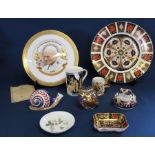 Royal Crown Derby Imari pattern 1128 plate (dia. 27cm) & pin dish, 3 Royal Crown Derby