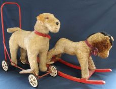Pedigree terrier push along dog on wheels & wood wool filled rocking horse