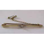 15ct gold bar brooch set with a diamond - total weight 2.63g