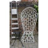 Garden seat made from horse shoes, wrought iron basket & a set of aluminum steps