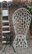 Garden seat made from horse shoes, wrought iron basket & a set of aluminum steps
